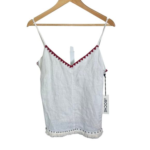 New ST. ROCHE "Kiki" Cami Kuba Geo Embroidery Hand Beading Fringe Tank Top Sz S - Picture 1 of 9